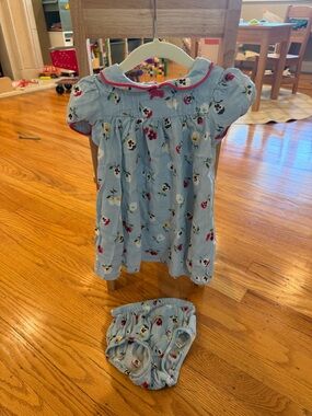 Baby Floral Smocked Dress with Bloomer - Light Blue